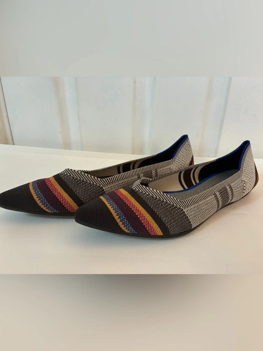 Rothy's The Point Inverse Stripe Multicolor Pointed Knit Flats Size 10.5 Boho